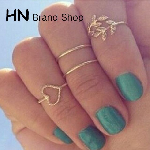 European and American jewelry heart heart with diamond leaf 4-piece set joint ring