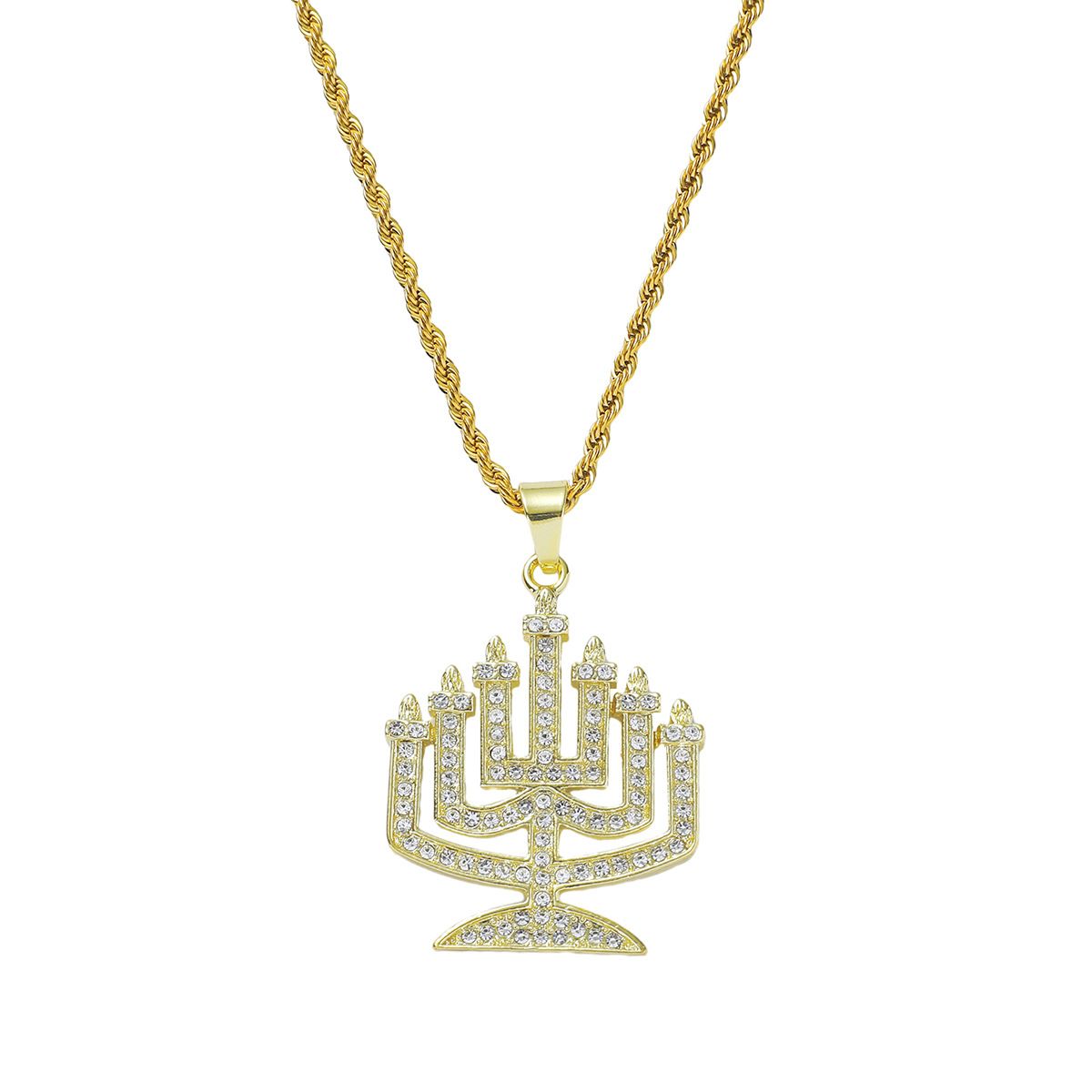 Full Diamond Candlestick Pendant Necklace Hip Hop Trendy Male Street Cool Personality Exaggerated Jewelry
