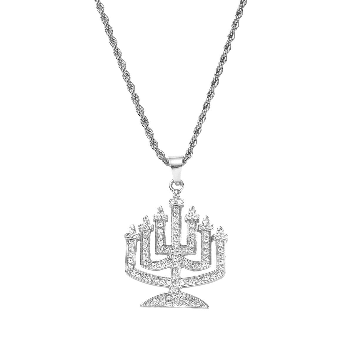 Full Diamond Candlestick Pendant Necklace Hip Hop Trendy Male Street Cool Personality Exaggerated Jewelry