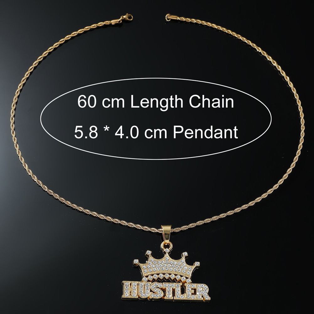 Full Diamond 3D Crown Letter Pendant Necklace Trendy Hip Hop Cool Item Jewelry