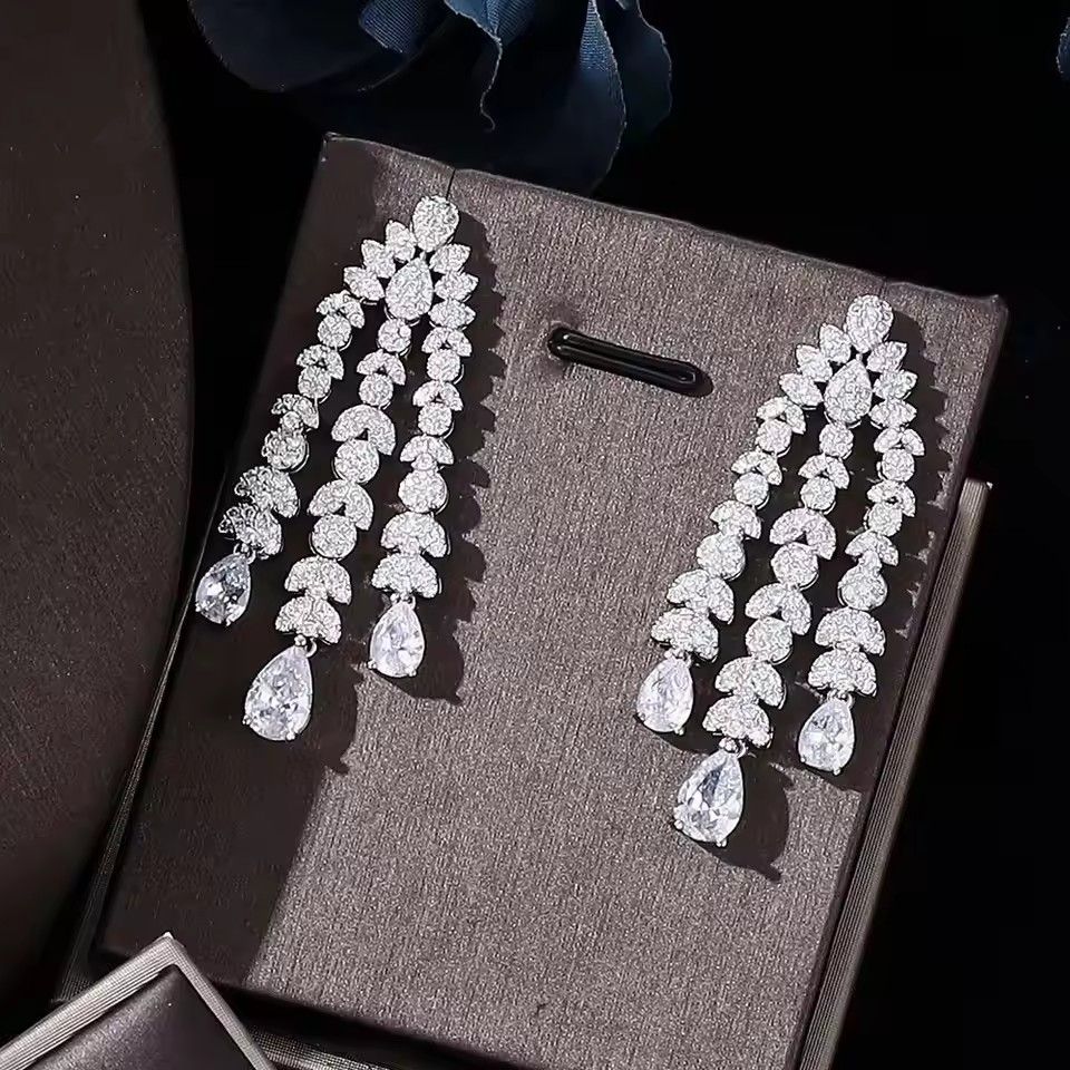 4 Pcs Luxury Cubic Zirconia Bridal Full Jewelry Set for Women Wedding Party CZ Light Drop Engagement Accessories Sets