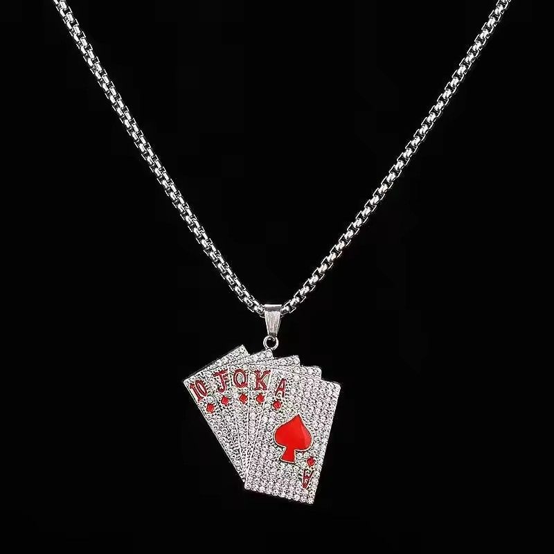 Men Women Hip Hop Rock Playing Card Pendant Necklace Shiny Ice Out Inlaid Zircon Fashion Couple Jewelry Gifts