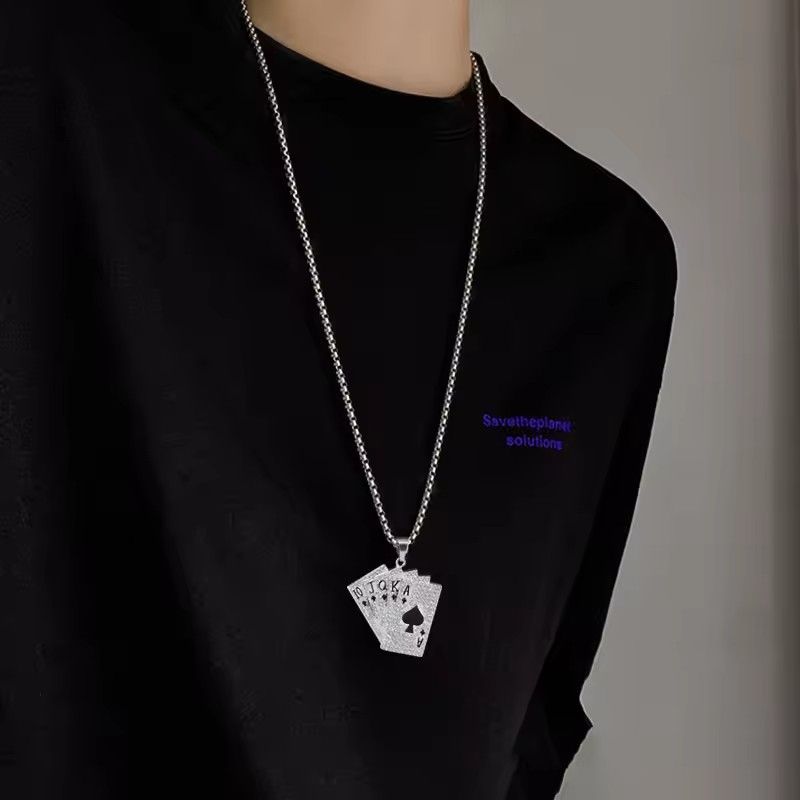 Men Women Hip Hop Rock Playing Card Pendant Necklace Shiny Ice Out Inlaid Zircon Fashion Couple Jewelry Gifts