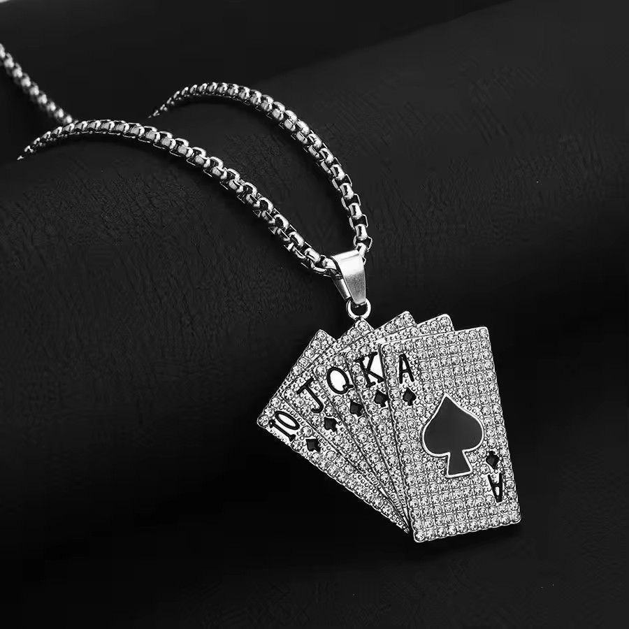Men Women Hip Hop Rock Playing Card Pendant Necklace Shiny Ice Out Inlaid Zircon Fashion Couple Jewelry Gifts