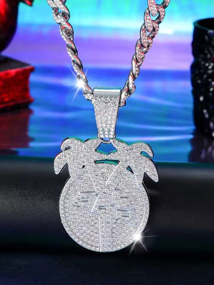Summer Fashionable Zinc Alloy Round Shaped & cocoanut tree Pendant Necklace,Suitable For Men's Daily Use Festive Jewelry