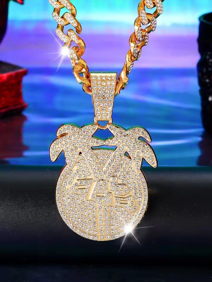 Summer Fashionable Zinc Alloy Round Shaped & cocoanut tree Pendant Necklace,Suitable For Men's Daily Use Festive Jewelry
