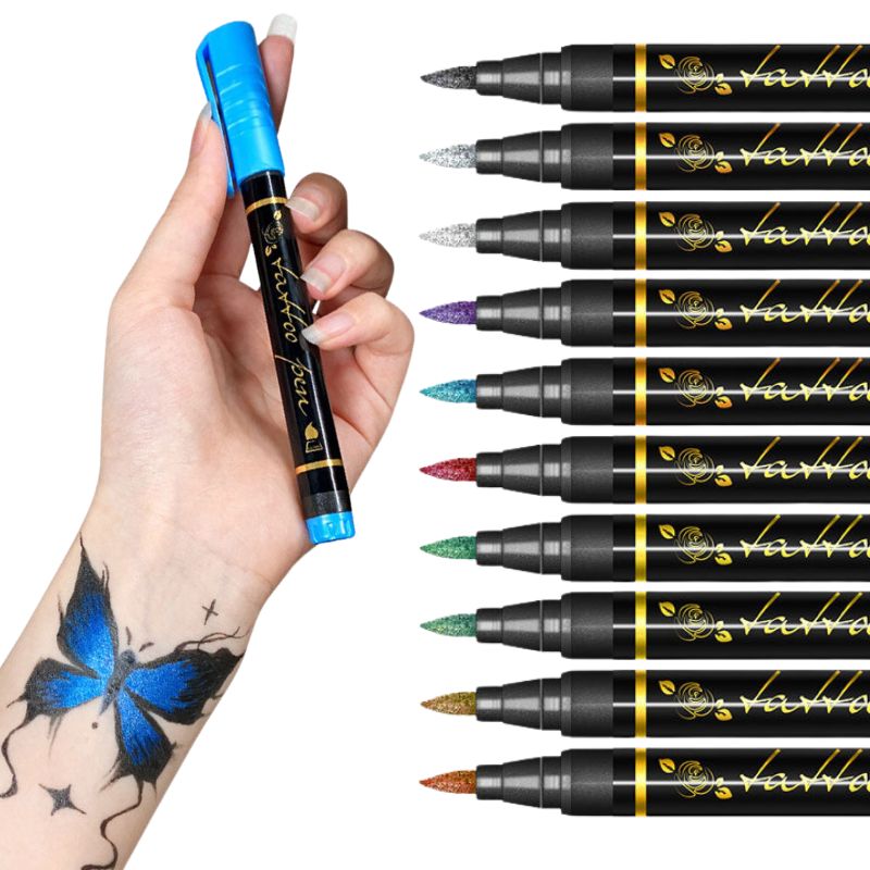 Skin Markers Temporary Tattoo Pen 10 Colors Fake Body Paint Tattoos Brush Face Painting Kit Teen Girl Gifts Trendy Stuff Ad