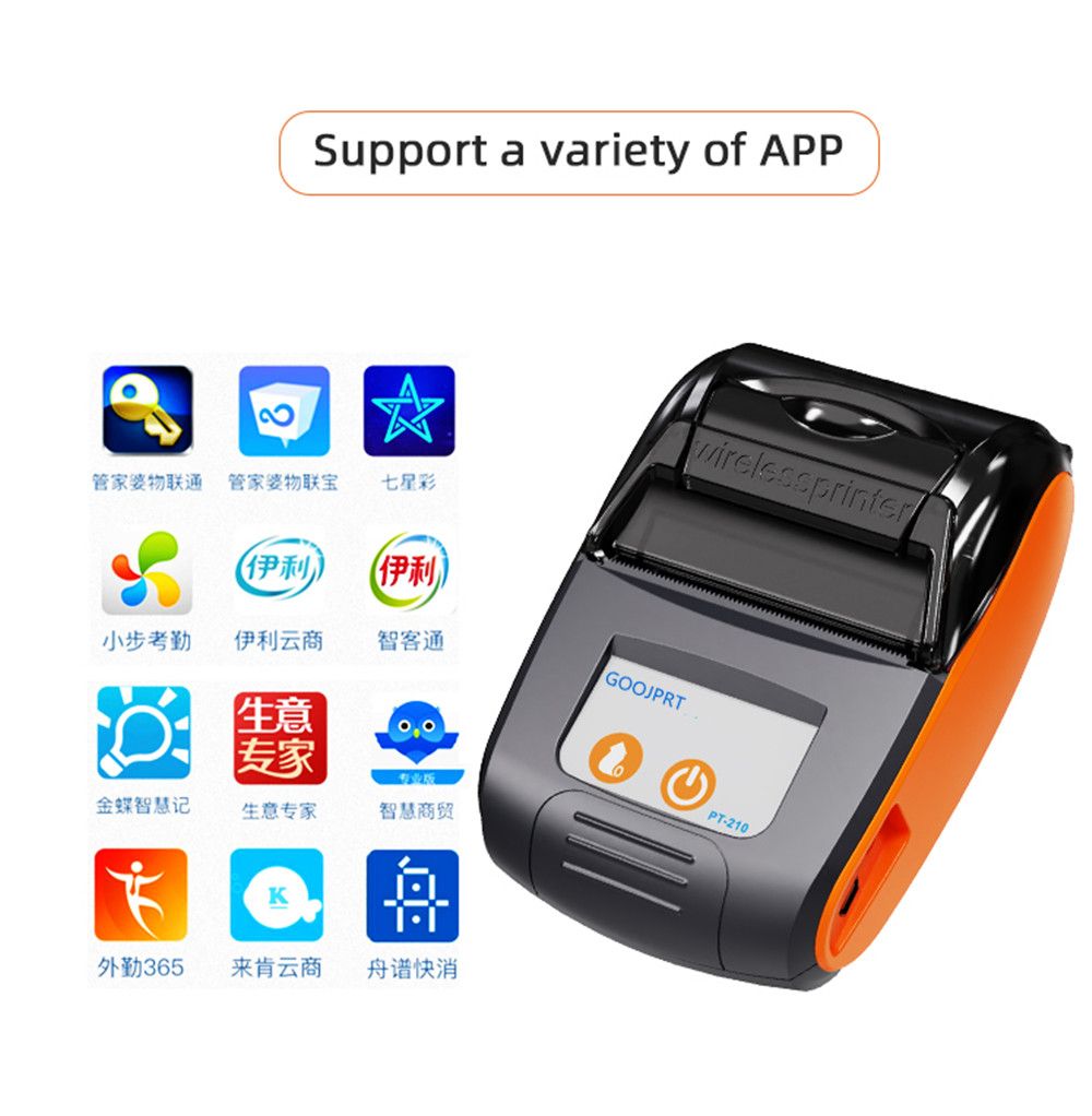 58mm Receipt Printer Mini Thermal Printing Wireless BT USB Mobile PrinterCompatible with Android/iOS/Windows System