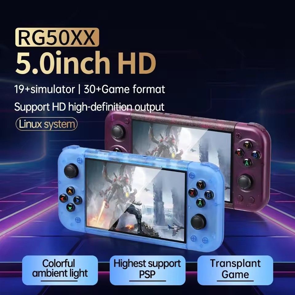 RG50XX Handheld Retro Game Console 5Inch Display 64G Video Games LINUX 3D Joystick For GBC GBA PSP 19+Simulator