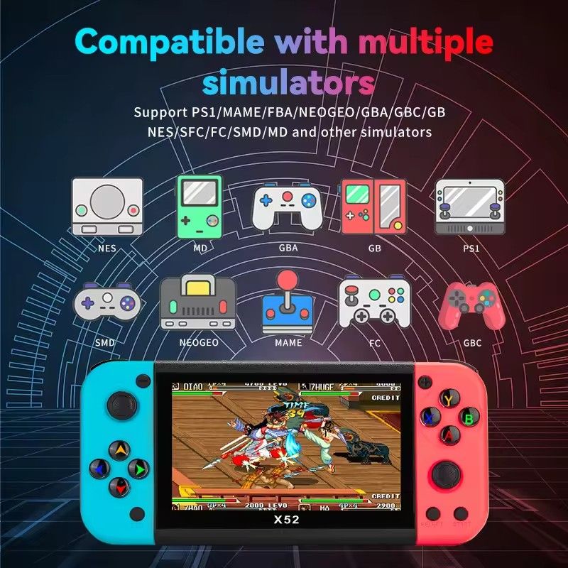 X52 5.1 inch handheld game console large screen arcade console ips high-definition screen two person joystick nostalgic PS1