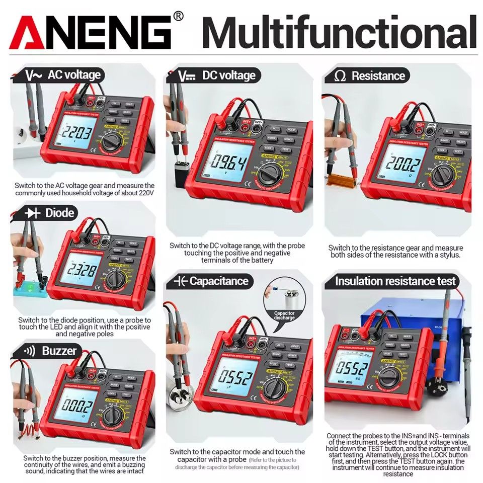 ANENG MH15 Insulation Resistance Multifunctional Digital Meter Automatic discharge AC/DC Voltage LCD Megohmmeter Tester Tools
