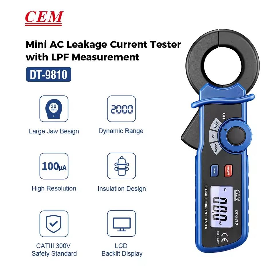 Digital Leakage Current Clamp Meter, 1uA Resolution, 0.1mA-200A, Jaw 1.2inch/30mm, High Precision NCV Clamp Meter High Accuracy