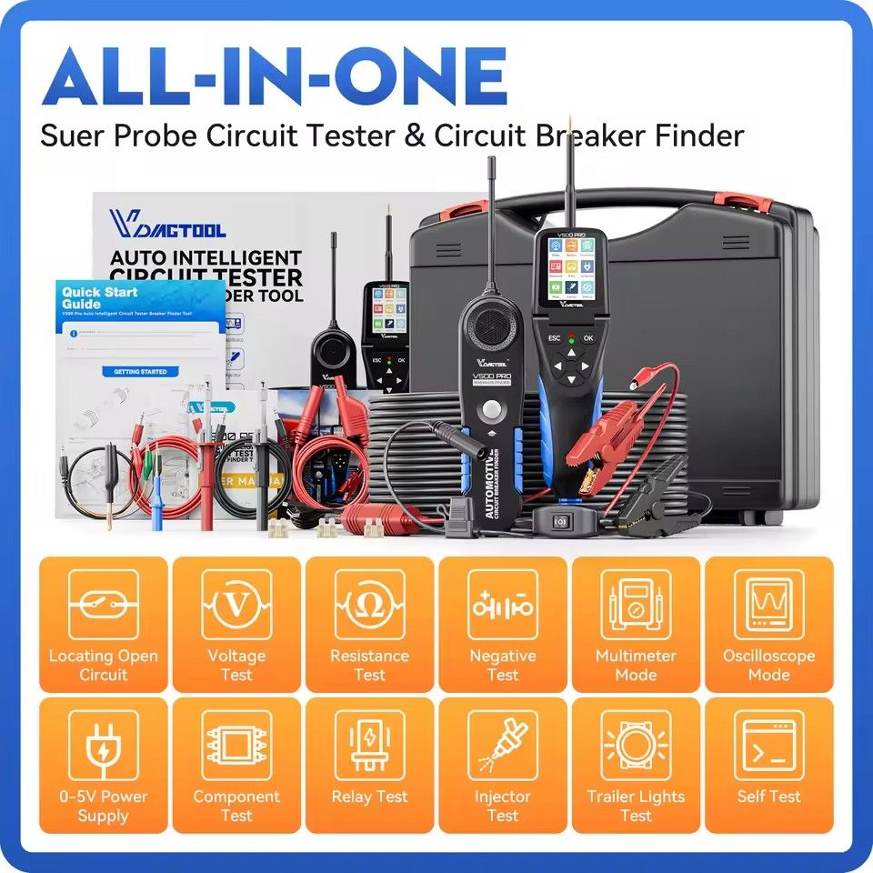 VDIAGTOOL V500PRO Automotive Power Circuit Probe Tester Kit 9V-30V Car Circuit Tester Electrical System Diagnostic Tool