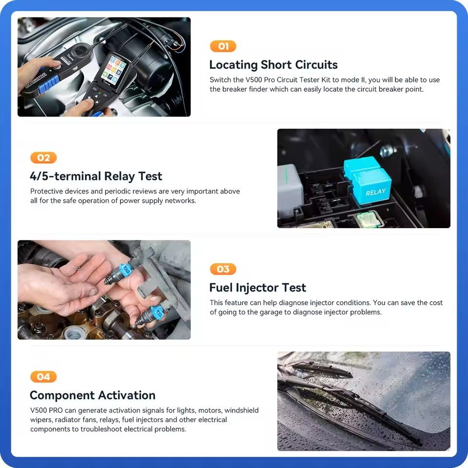 VDIAGTOOL V500PRO Automotive Power Circuit Probe Tester Kit 9V-30V Car Circuit Tester Electrical System Diagnostic Tool