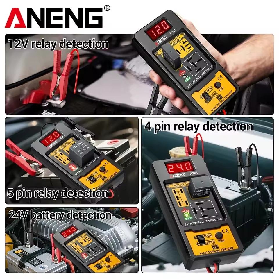 ANENG RT01 Car Battery Voltage Detector Diagnostic 11-25V Aermotor Repair 4/5 Foot Socket Relay Tester Analysis Diagnostic Tool