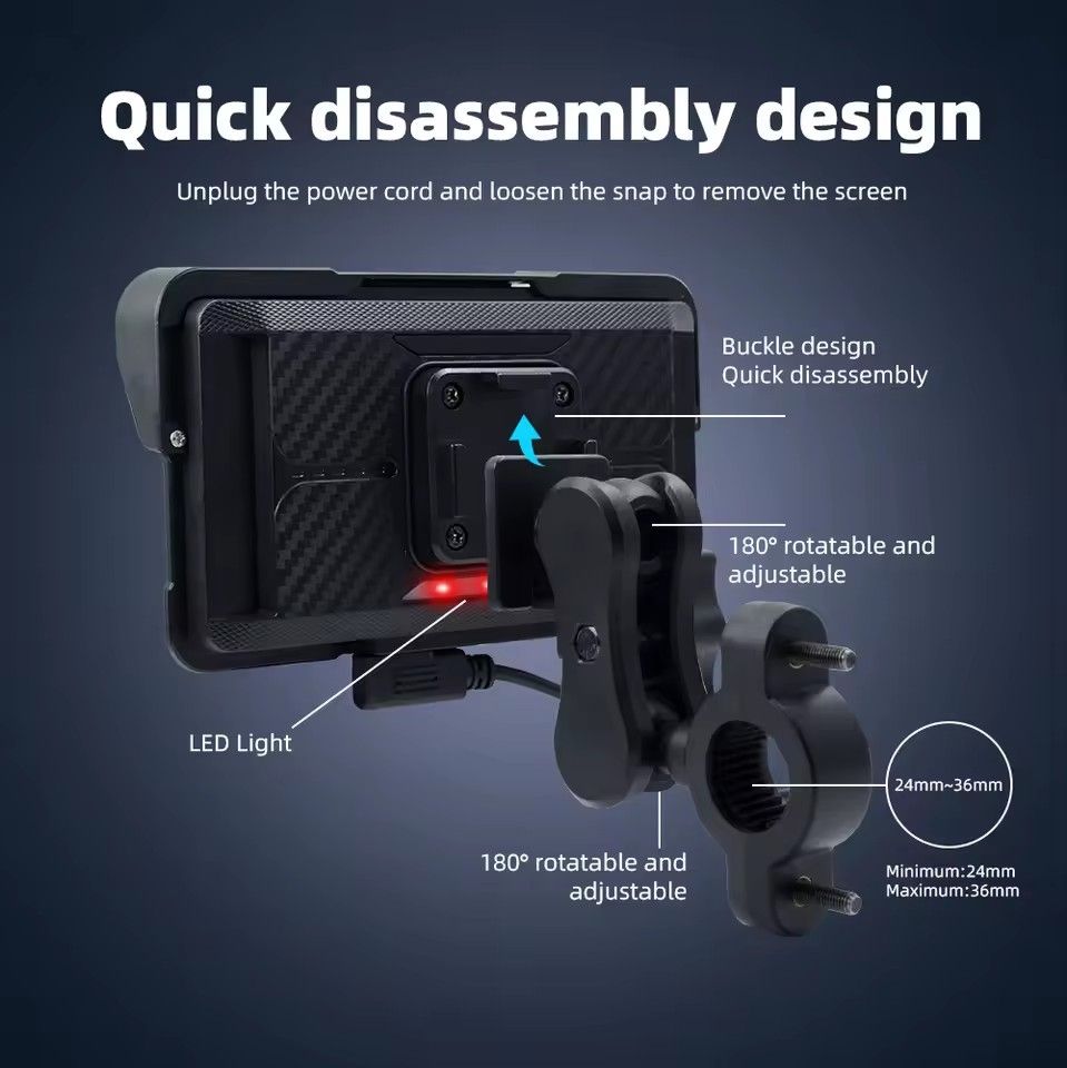 5 inch Moto Wireless CarPlay & Android Auto Removable Motorcycle Dashboard GPS Navigation Screen Digital Display Waterproof