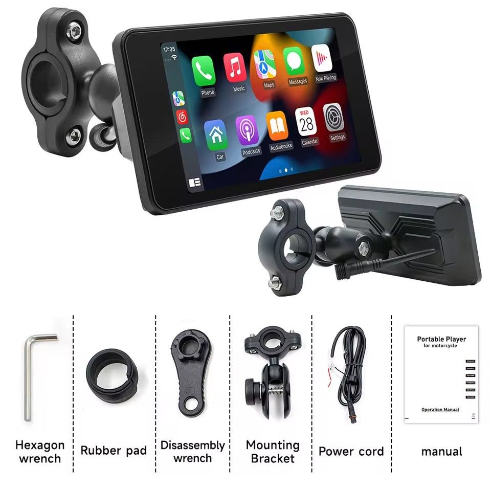 4.7 inch Portable Motorcycle MP5 GPS Navigation Display Life waterproof Wireless Carplay Moto Android Auto DVR Drive Recorder