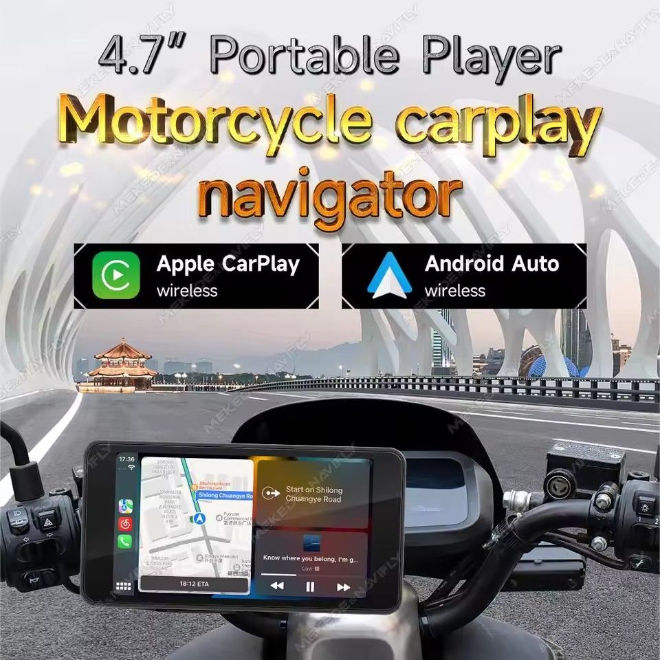 4.7 inch Portable Motorcycle MP5 GPS Navigation Display Life waterproof Wireless Carplay Moto Android Auto DVR Drive Recorder