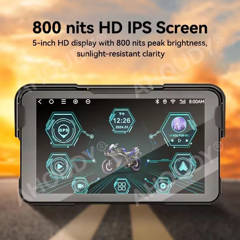 AHOUDY 5 inch Motorcycle Navigation Wireless CarPlay Android Auto IPX7 Screen Moto Monitor Portable
