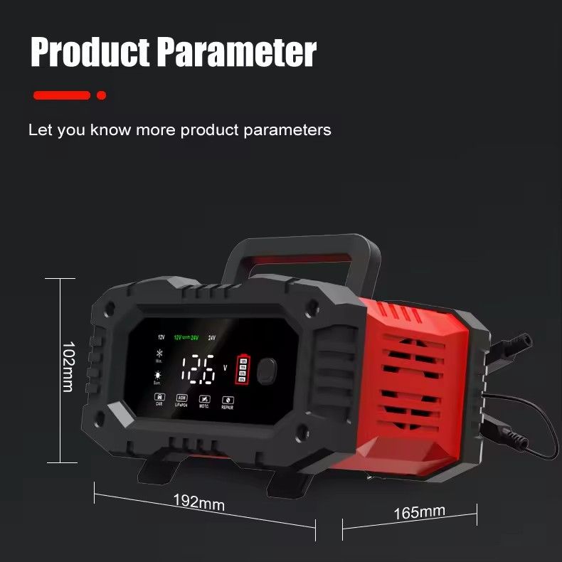 12v/24v Fully Automatic Battery Charger 7-segment Smart Car Battery Charger Pulse Repair for Agm Gel Wet Lead Acid Charging