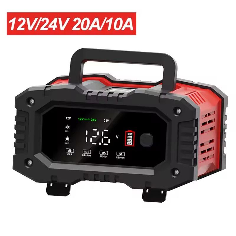 12v/24v Fully Automatic Battery Charger 7-segment Smart Car Battery Charger Pulse Repair for Agm Gel Wet Lead Acid Charging