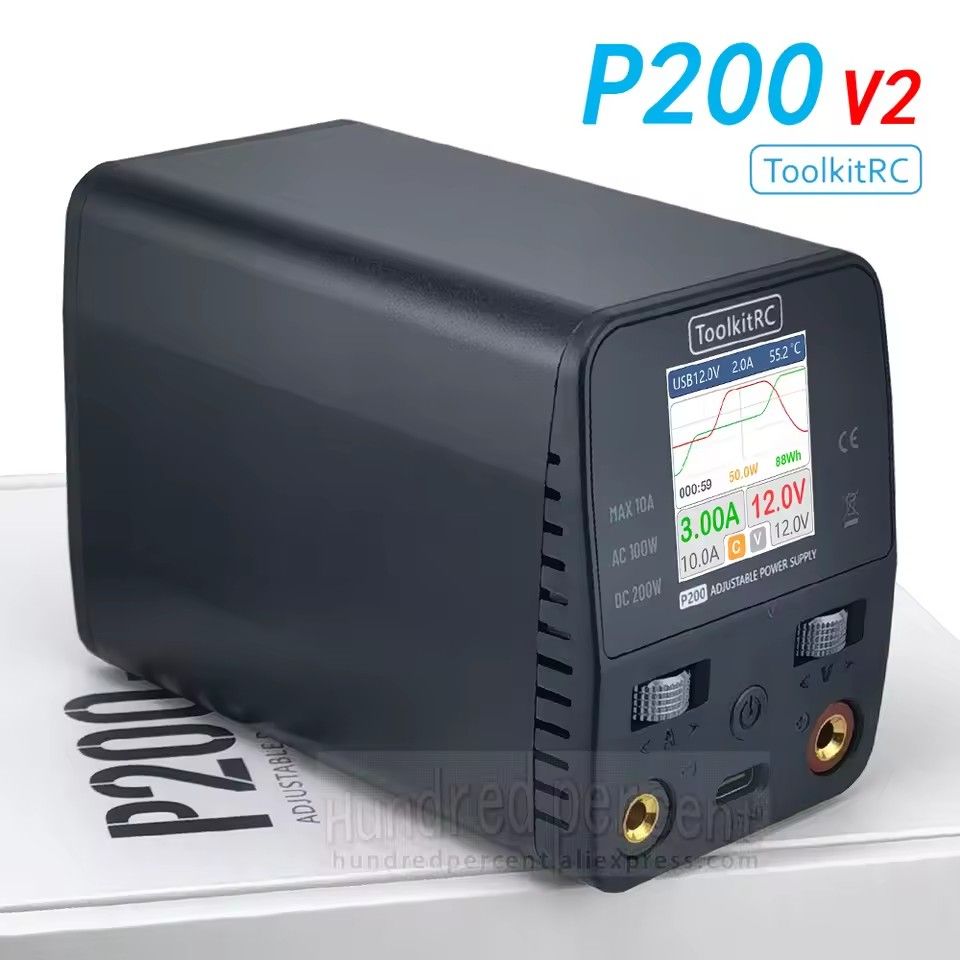ToolkitRC P200 V2 Power Supply Adapter 30V AC100W DC200W 10A Compatible Charger Adjustable Desktop Display Output Tybec