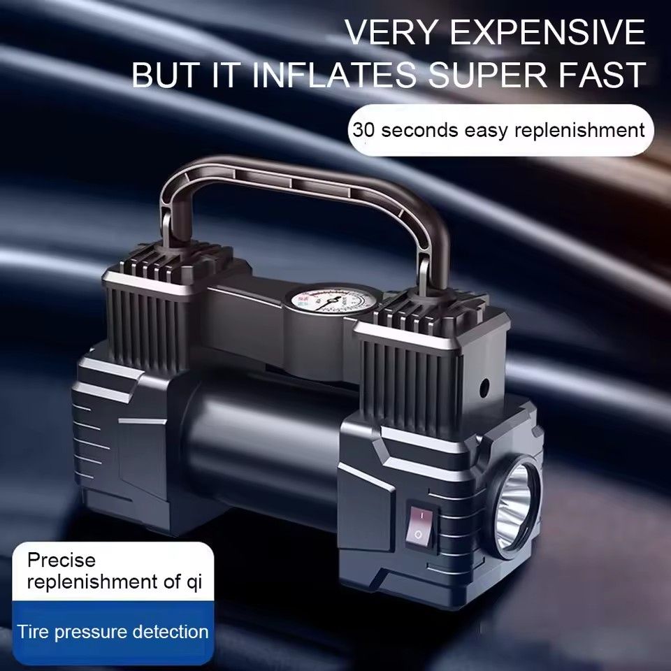 12V 150PSI Mini Air Compressor Dual Cylinder Heavy Duty Tire Inflator With LED Light Car Electric Air Pump Auto Inflatable Tool