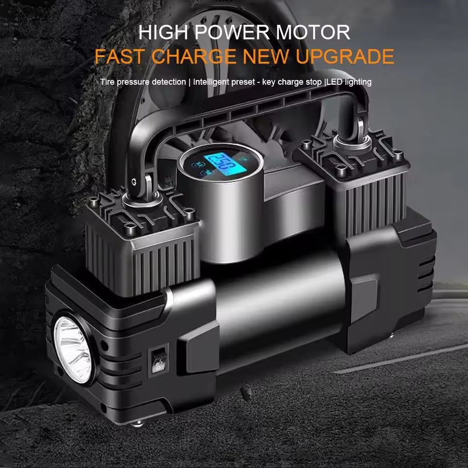 12V 150PSI Mini Air Compressor Dual Cylinder Heavy Duty Tire Inflator With LED Light Car Electric Air Pump Auto Inflatable Tool