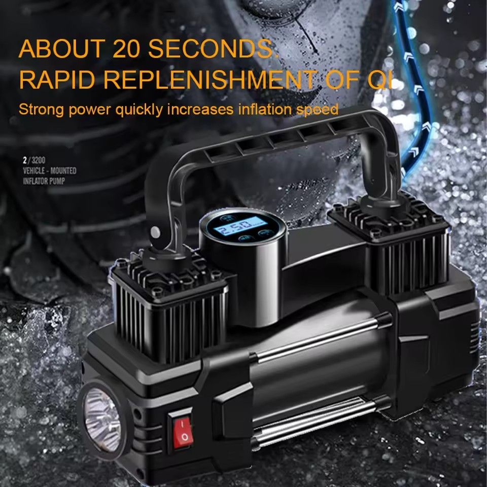 12V 150PSI Mini Air Compressor Dual Cylinder Heavy Duty Tire Inflator With LED Light Car Electric Air Pump Auto Inflatable Tool