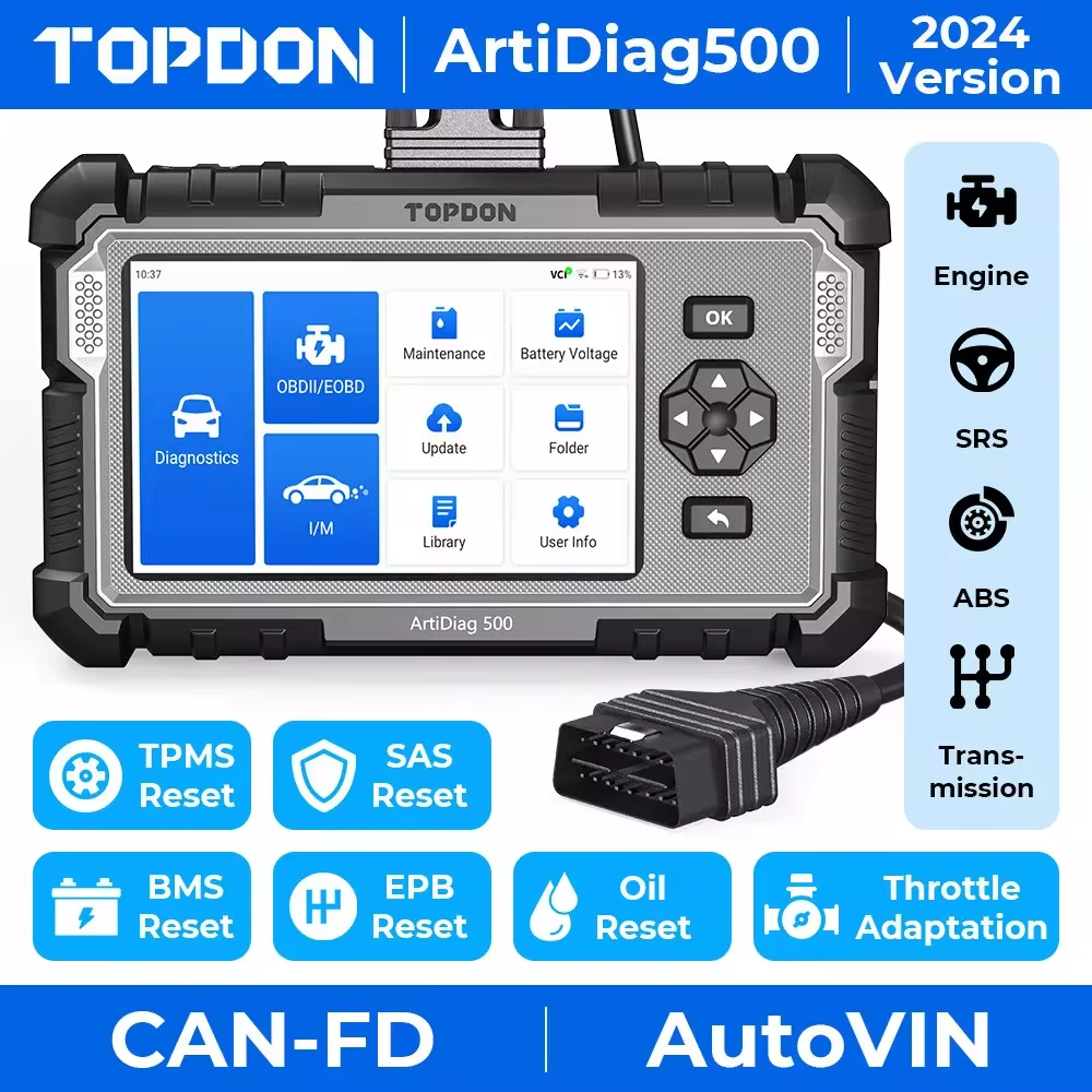 Topdon Car Diagnostic Tool All Systems OBD2 Diagnostic Scanner Engine ABS SRS Airbag Auto Scan Tool Code Reader ArtiDiag500