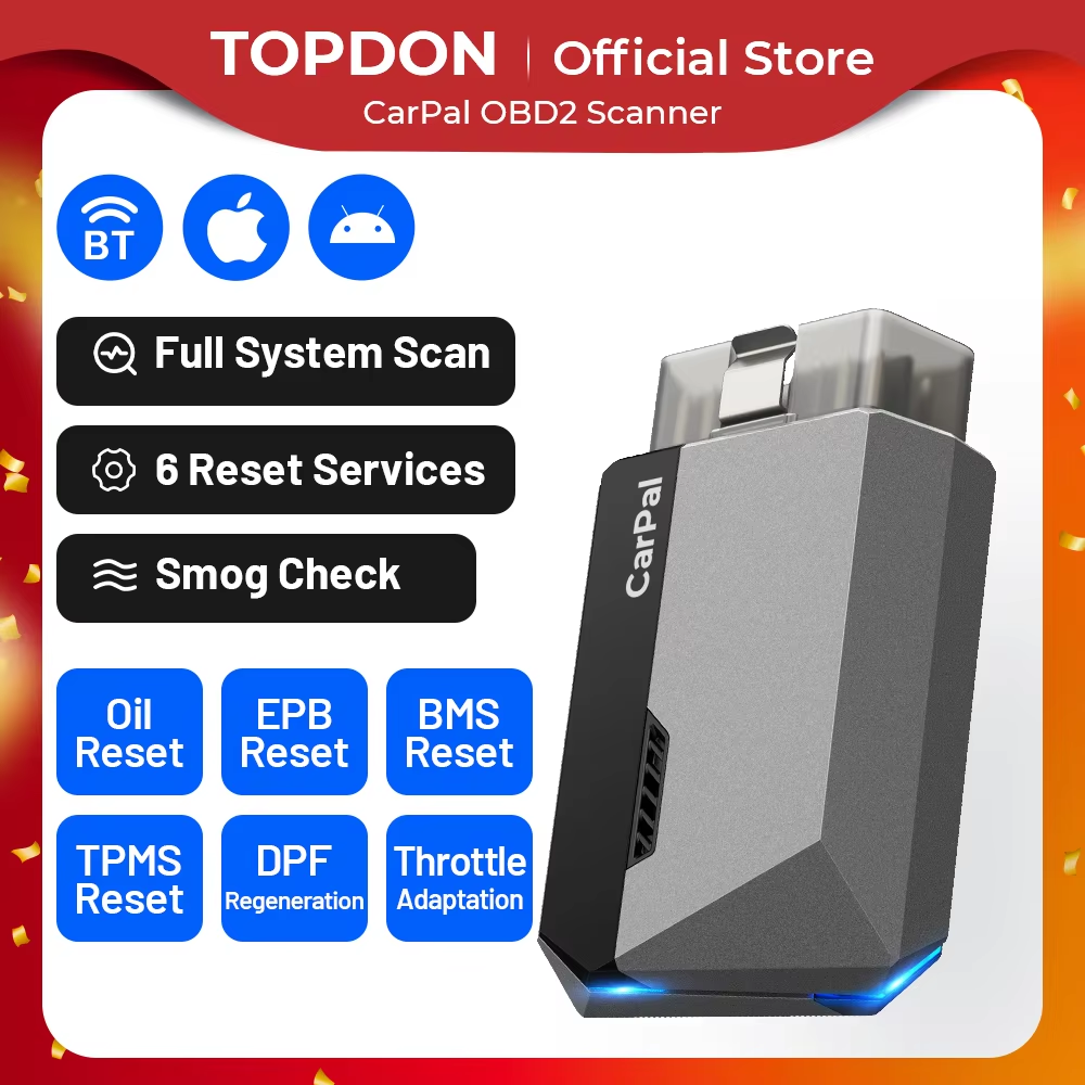 TOPDON CarPal OBD2 Code Reader Scanner Car Health Check Smog Check Battery Test Full System Scan 6 Reset Services