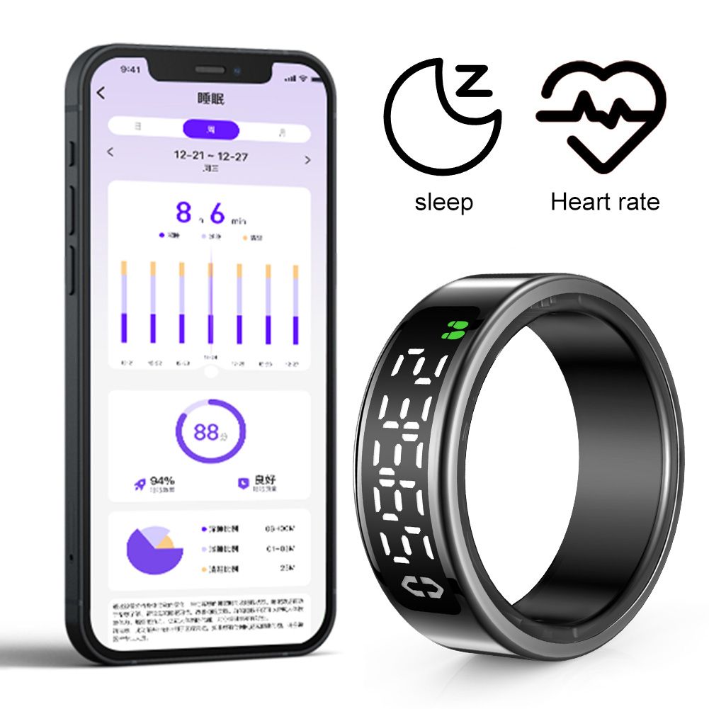 SY01 Smart Ring Heart Rate Blood Oxygen Sleep Monitoring Health Tracker with LED Display Screen Mini Smartring for Men & Wome