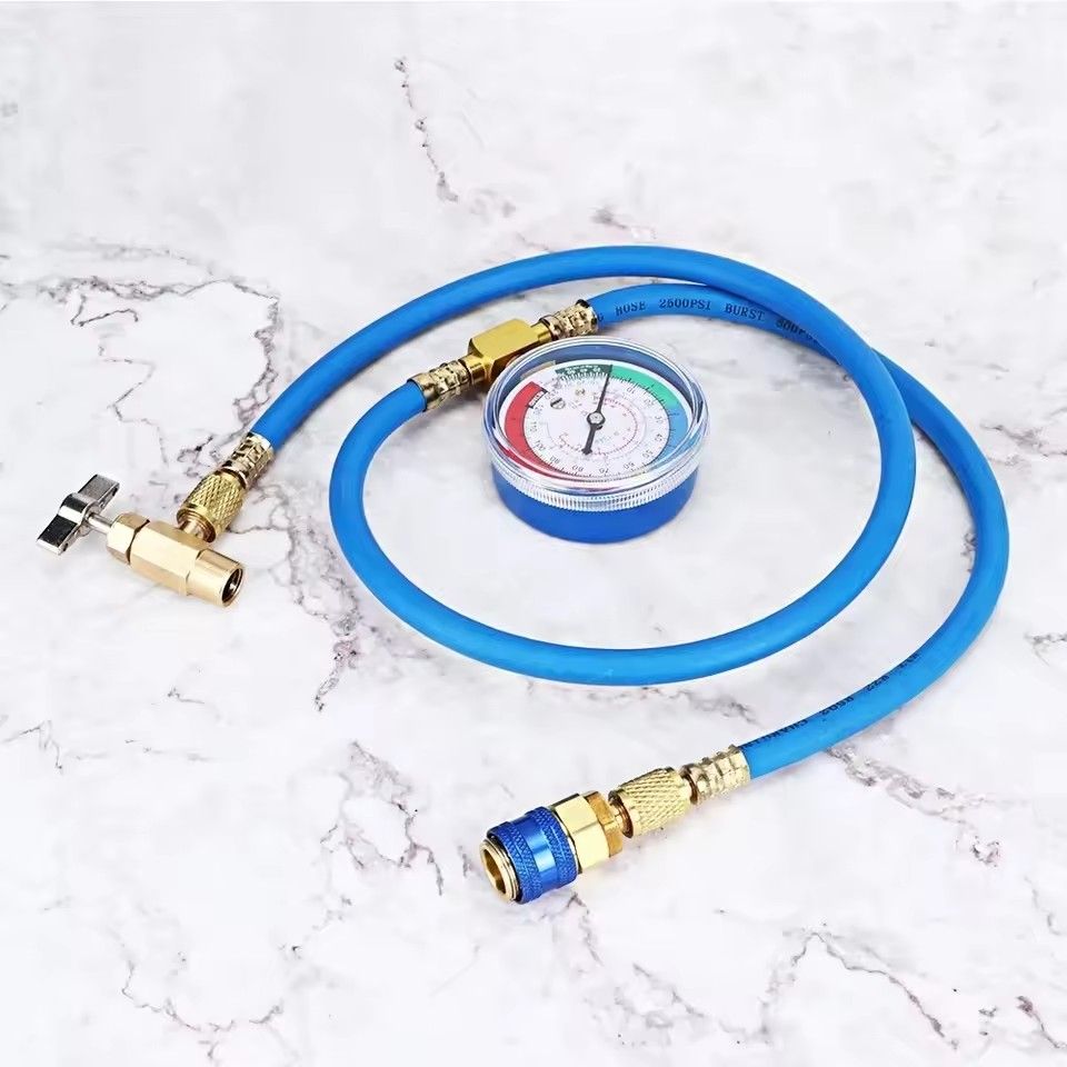 Refrigerant Charging Hose R134A with Gauge Automotive AC Refill Kit Compatible Gas Pressure Measuring Tool for Car Air Repair