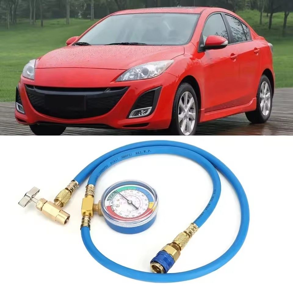 Refrigerant Charging Hose R134A with Gauge Automotive AC Refill Kit Compatible Gas Pressure Measuring Tool for Car Air Repair
