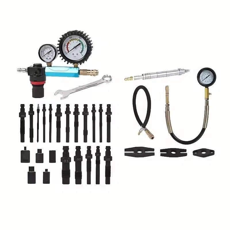 46pcs Compression Tester Pressure Loss Tester Kit for Diesel Petrol Engines Dual Gauge Leak Detector
