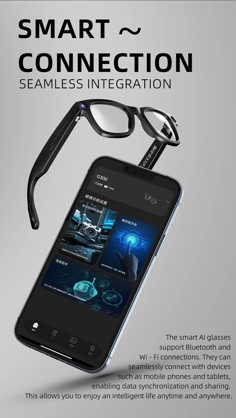 Xiaomi 4k Smart AI Bluetooth Glasses HD 800W pixel Shooting Waterproof Camera Photo Video Voice Call Translation Smart Glasses