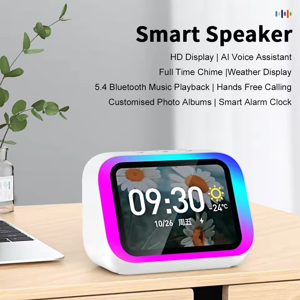 AI Smart Bluetooth 5.4 Speaker Voice assistant HDTouch Screen Display Electronic Album Alarm Clock Hi-fi Stereo Sound