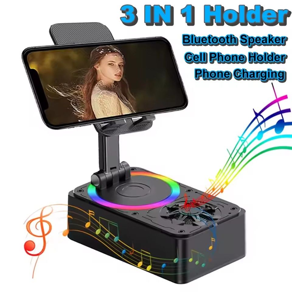 3 in 1 Cell Phone Holder Stand With Bluetooth Speaker Phone Charging Portable Adjustable Desktop Live Lazy Phone Tablet Bracket