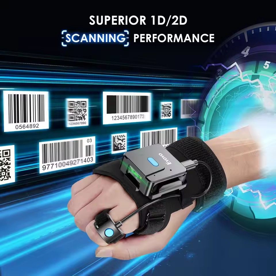Eyoyo 2D Bluetooth Barcode Scanner Left&Right Hand Glove Wearable Scanner Patable 1D QR Finger Bar Code Reader Wireless Device