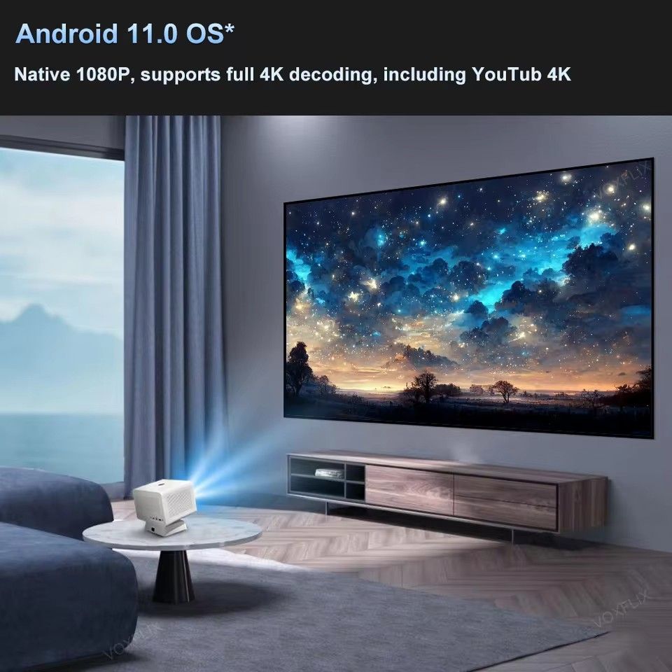 VOXFLIX X9 Ultra Projector 1200 ANSI Full HD 1080P Projector Support 4K Android 11.0 Home WIFI6 Autofocus Auto-keystone Beamer