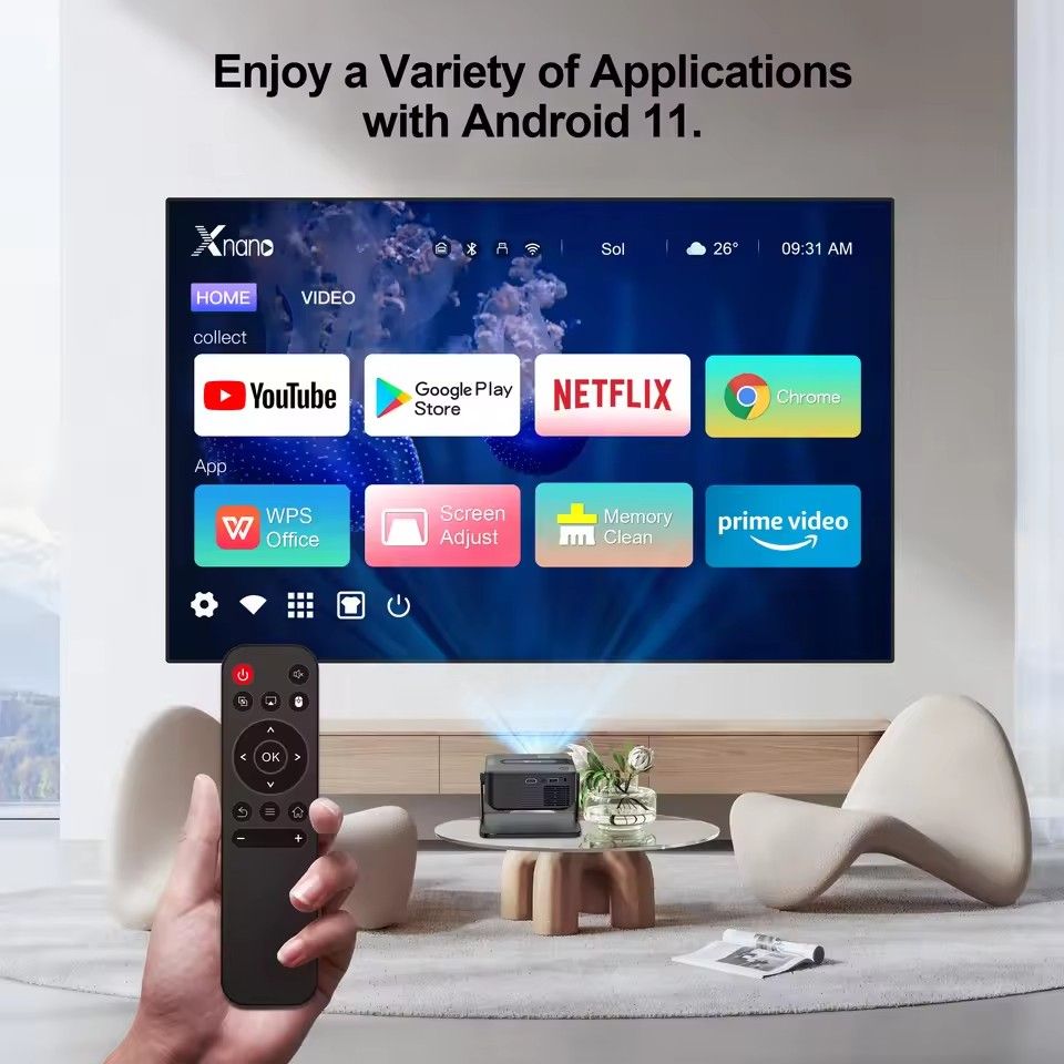 Salange HA109 Mini Projector Android11 WiFi6 BT5.0 280 ANSI 720P Built-in App Mirror SmartPhone for 1080P 4K Video Home Cinema