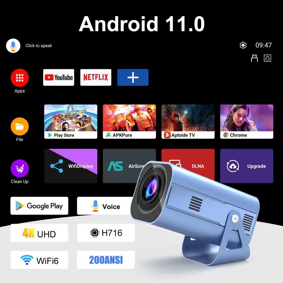 H96 MAX Projector B11 4K Android11 Dual Wifi6 200ANSI Allwinner H716 2GB 16GB BT5.0 1080P 1280*720P Home Cinema Outdoor Projetor