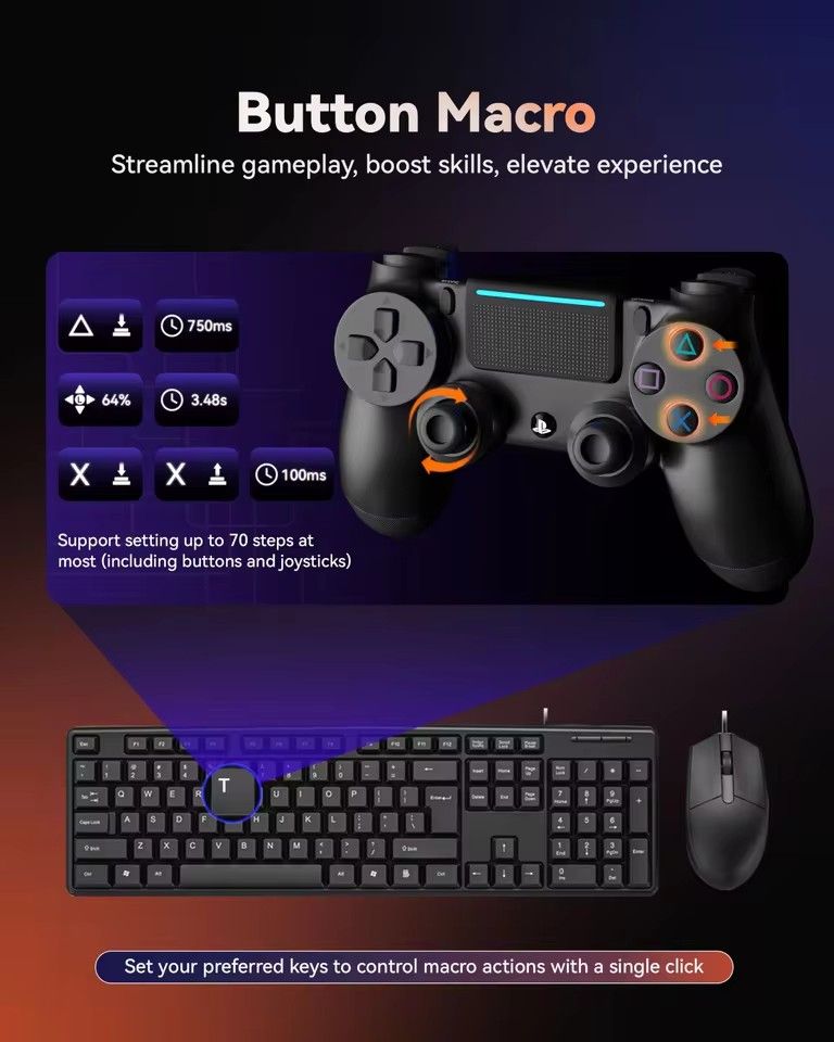 Aimzenix STRIKER PRO AX300 K&M Game Adapter for PS4, PS3, ONE,X360, XSS, XSX, N-Switch, Supports 3.5mm Headphones, App