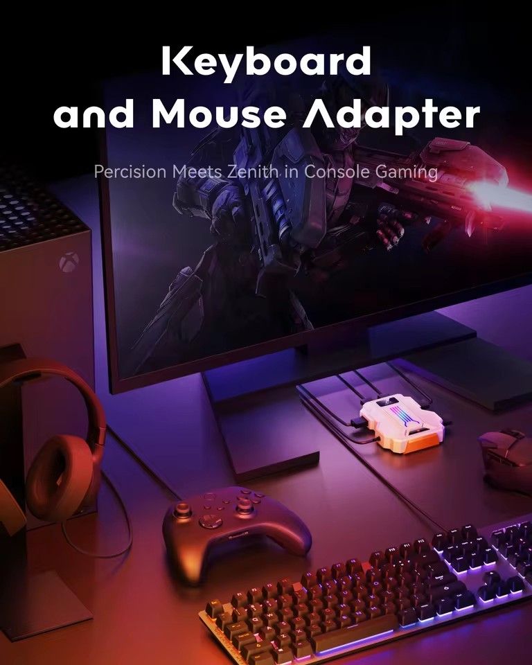 Aimzenix STRIKER PRO AX300 K&M Game Adapter for PS4, PS3, ONE,X360, XSS, XSX, N-Switch, Supports 3.5mm Headphones, App