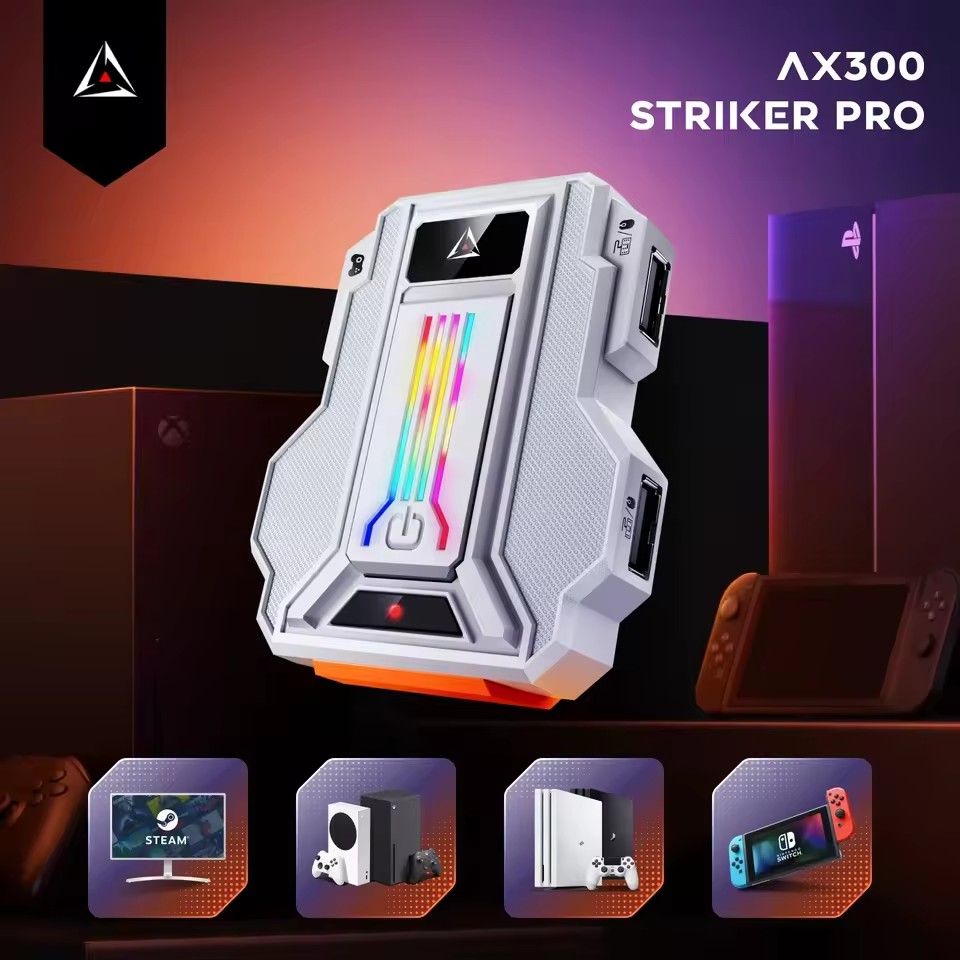 Aimzenix STRIKER PRO AX300 K&M Game Adapter for PS4, PS3, ONE,X360, XSS, XSX, N-Switch, Supports 3.5mm Headphones, App