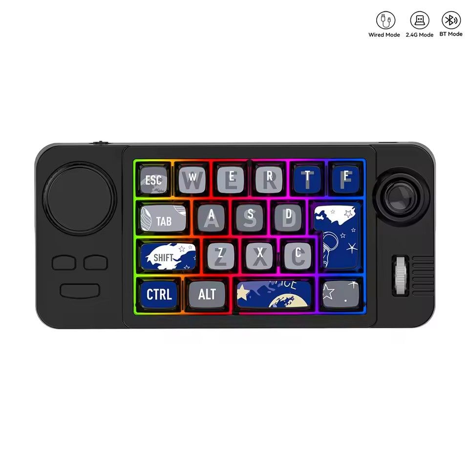 Rechargeable Bluetooth/2.4G/Wired Game Mechanical Keypad for Win/Mac with Game Joystick,Full Hot Swappable,Porgrammable,Backlit