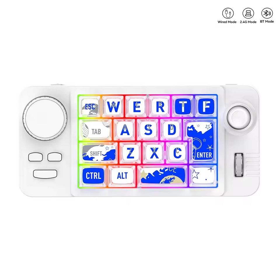 Rechargeable Bluetooth/2.4G/Wired Game Mechanical Keypad for Win/Mac with Game Joystick,Full Hot Swappable,Porgrammable,Backlit