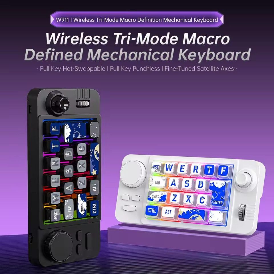 Rechargeable Bluetooth/2.4G/Wired Game Mechanical Keypad for Win/Mac with Game Joystick,Full Hot Swappable,Porgrammable,Backlit