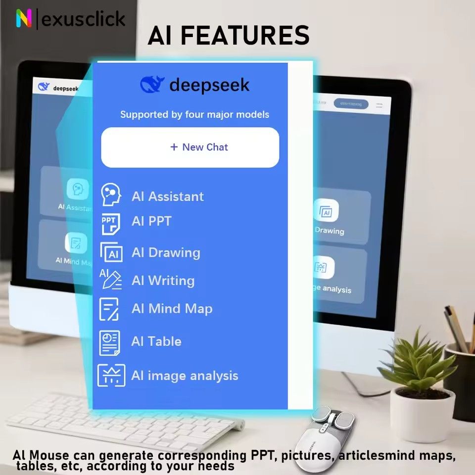 USB Rechargeable AI Wireless Mouse | Silent 2.4G/Bluetooth Mouse with Chat-GPT & Deepseek | AI Voice Control for Computer/Office