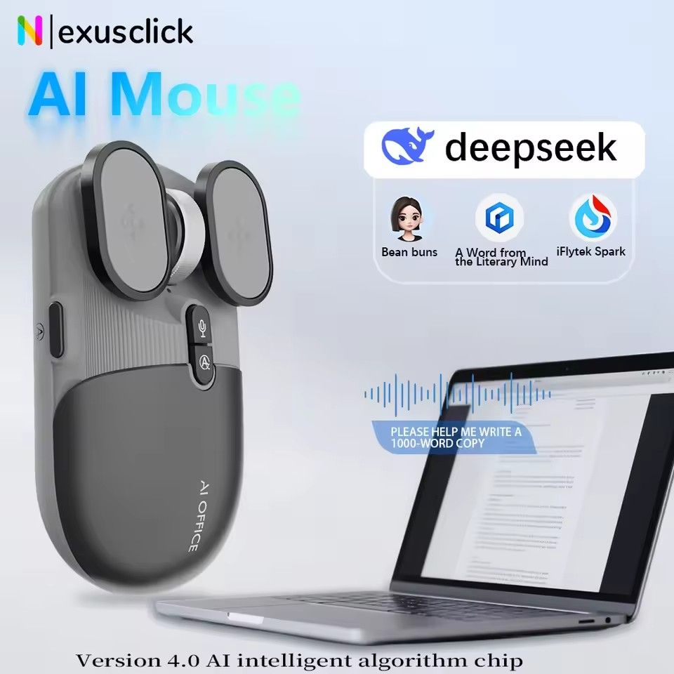 USB Rechargeable AI Wireless Mouse | Silent 2.4G/Bluetooth Mouse with Chat-GPT & Deepseek | AI Voice Control for Computer/Office